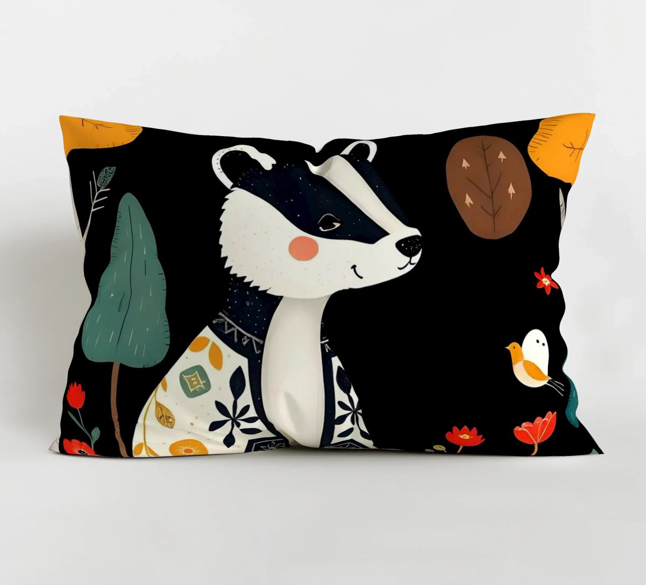 TASSO E UCCELLI IN UN BOSCO cuscino da COLLEEN CRAFTS