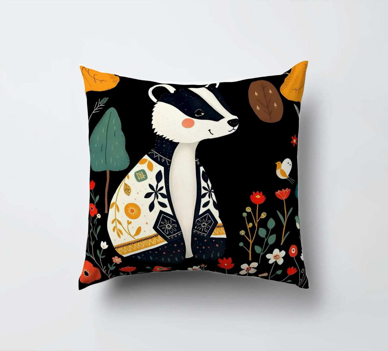 TASSO E UCCELLI IN UN BOSCO cuscino da COLLEEN CRAFTS