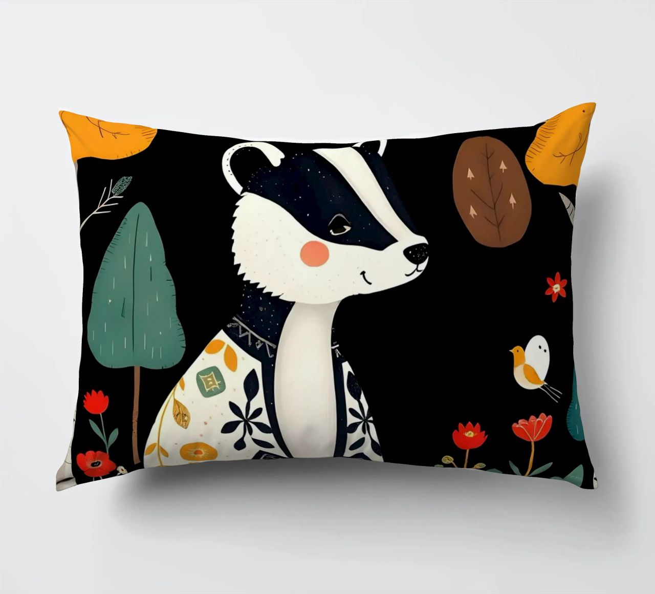 TASSO E UCCELLI IN UN BOSCO cuscino da COLLEEN CRAFTS