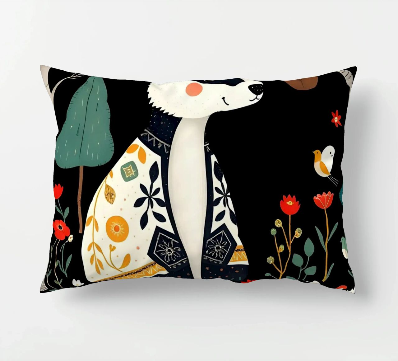 TASSO E UCCELLI IN UN BOSCO cuscino da COLLEEN CRAFTS