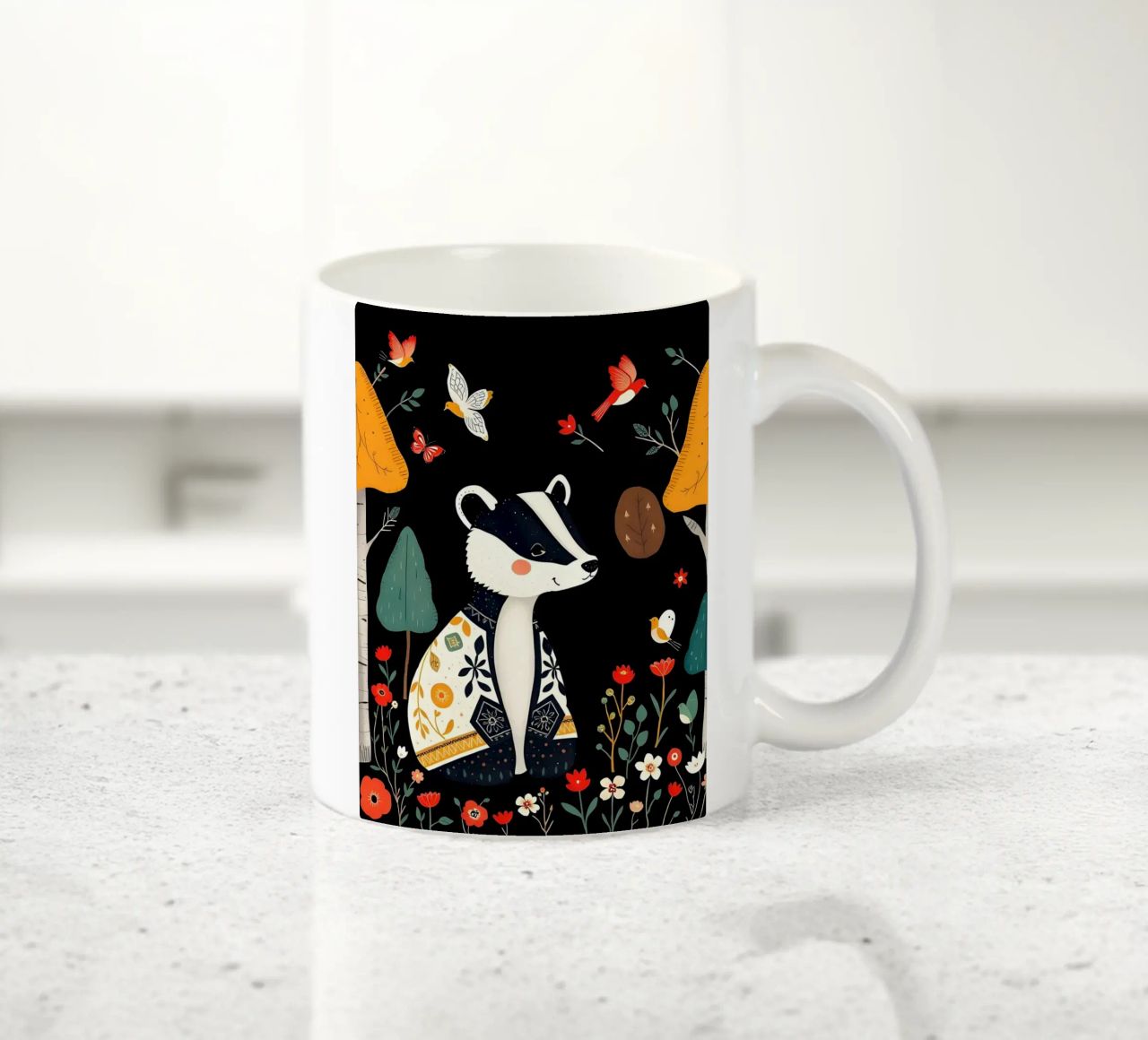 TASSO E UCCELLI IN UN BOSCO tazza in ceramica da COLLEEN CRAFTS