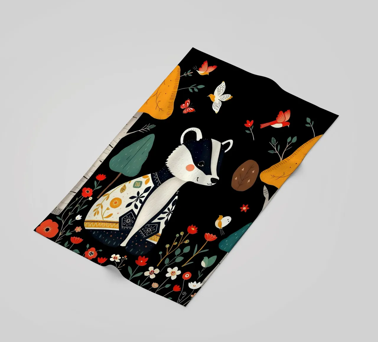 TASSO E UCCELLI IN UN BOSCO telo mare da COLLEEN CRAFTS