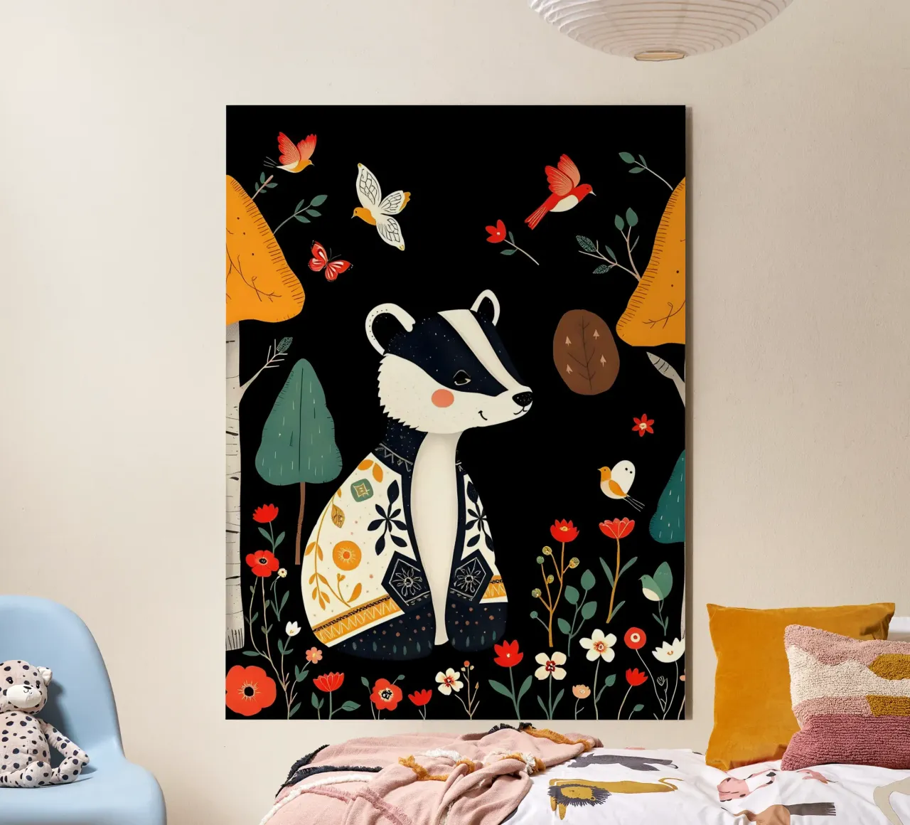 TASSO E UCCELLI IN UN BOSCO alluminio dibond da COLLEEN CRAFTS