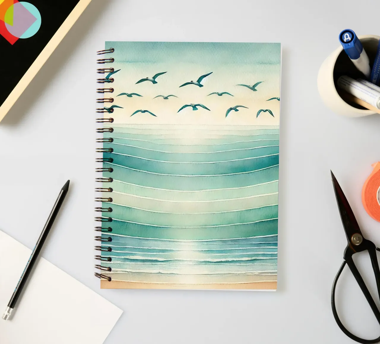 Ocean Breeze Flight in Art Deco spiral notebook by Chromatic Fusion Studio