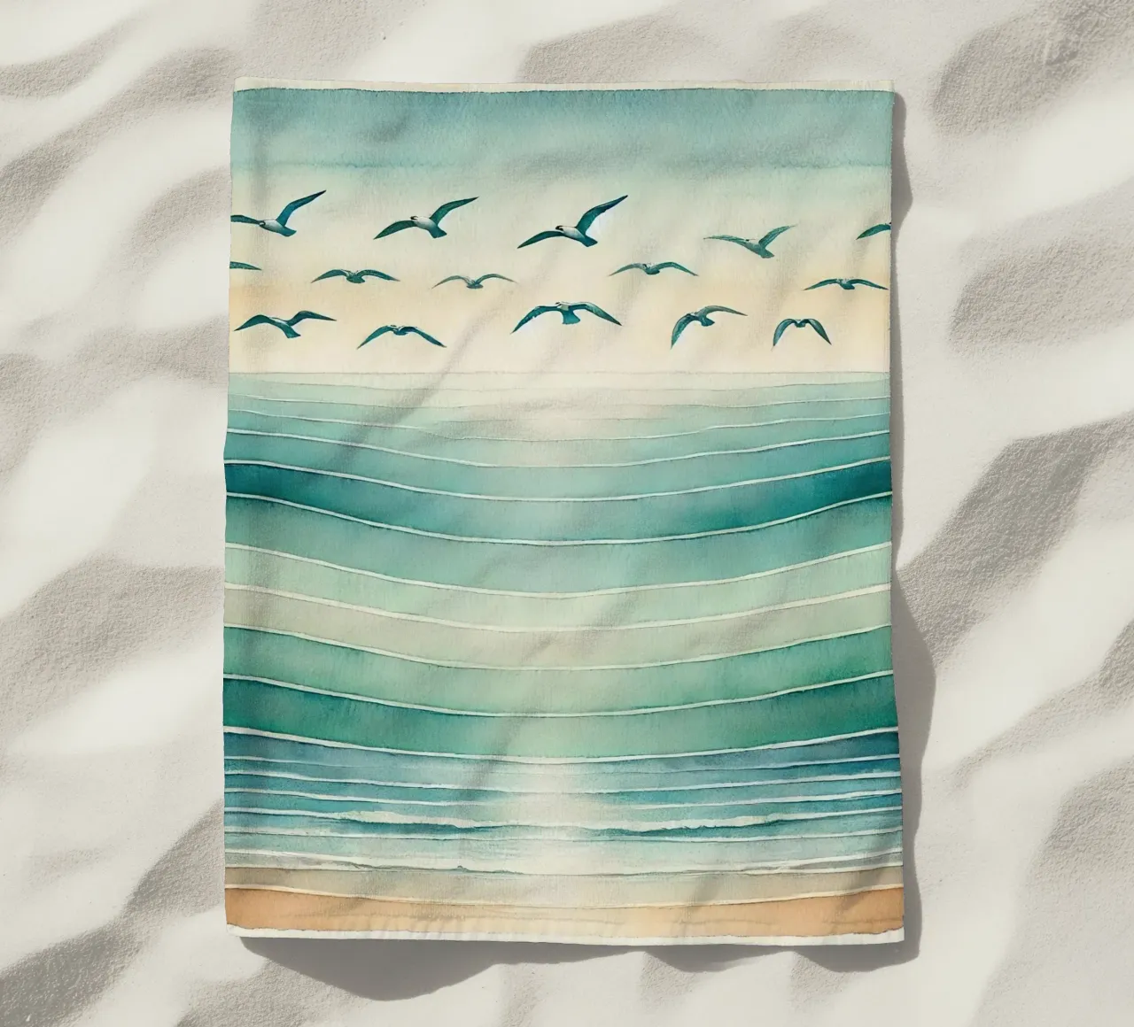 Ocean Breeze Flight in Art Deco beach towel by Chromatic Fusion Studio