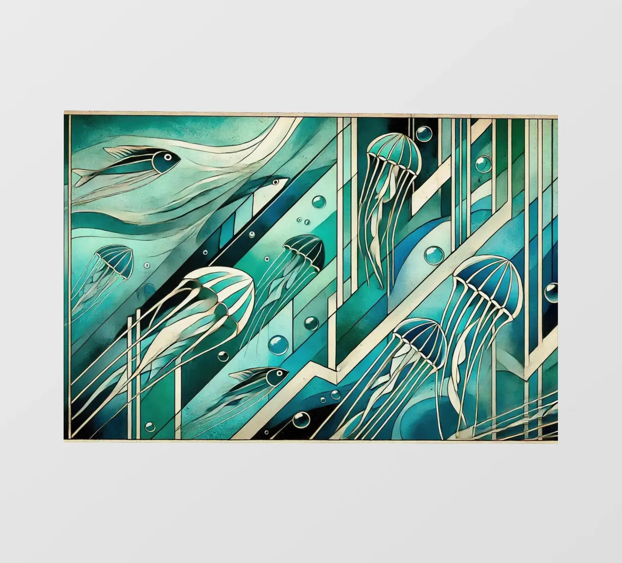 Scena di serenata oceanica in Art Déco telo in pvc da Chromatic Fusion Studio