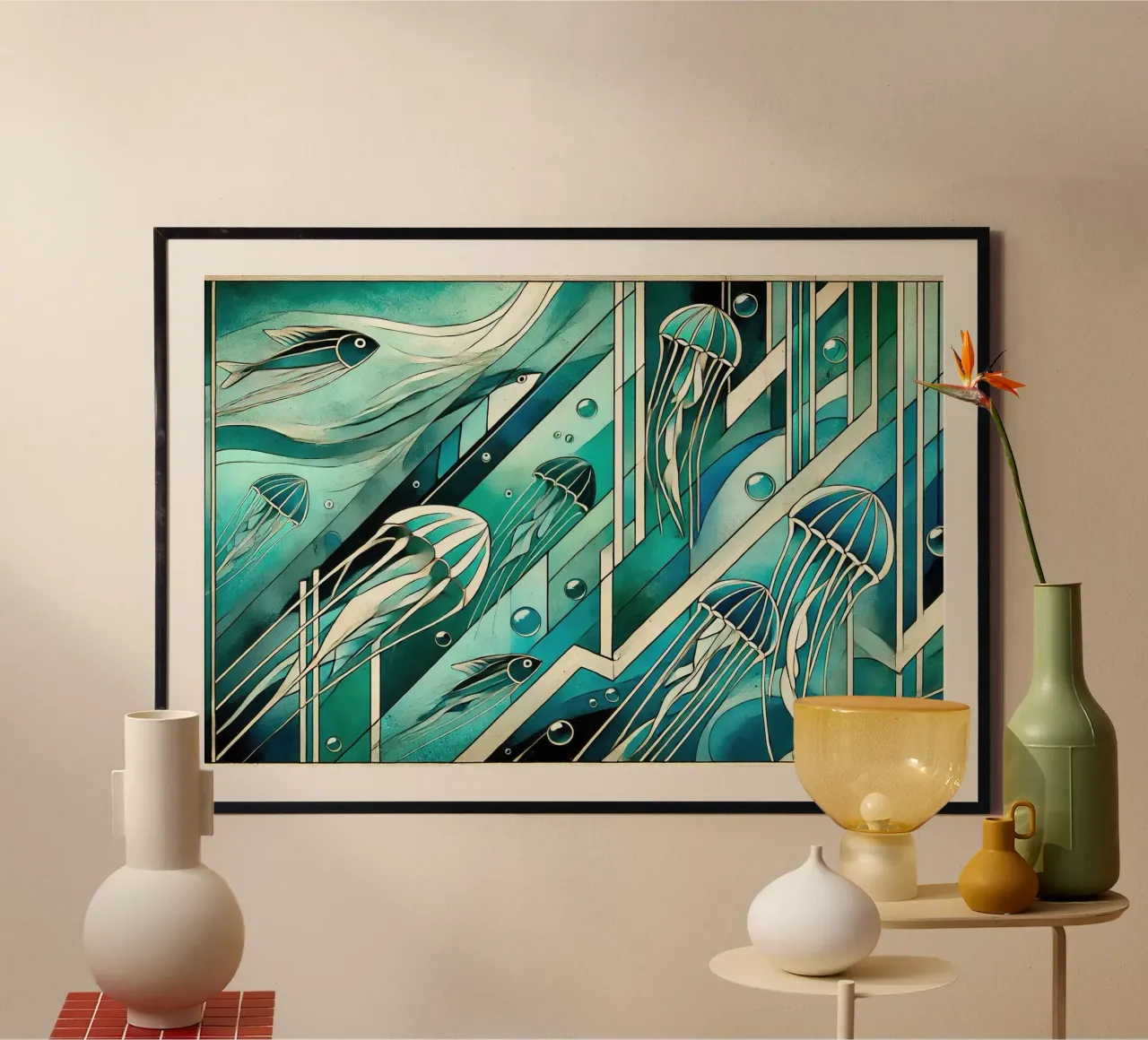 Oceanic Serenade Scene in Art Deco poster by Chromatic Fusion Studio