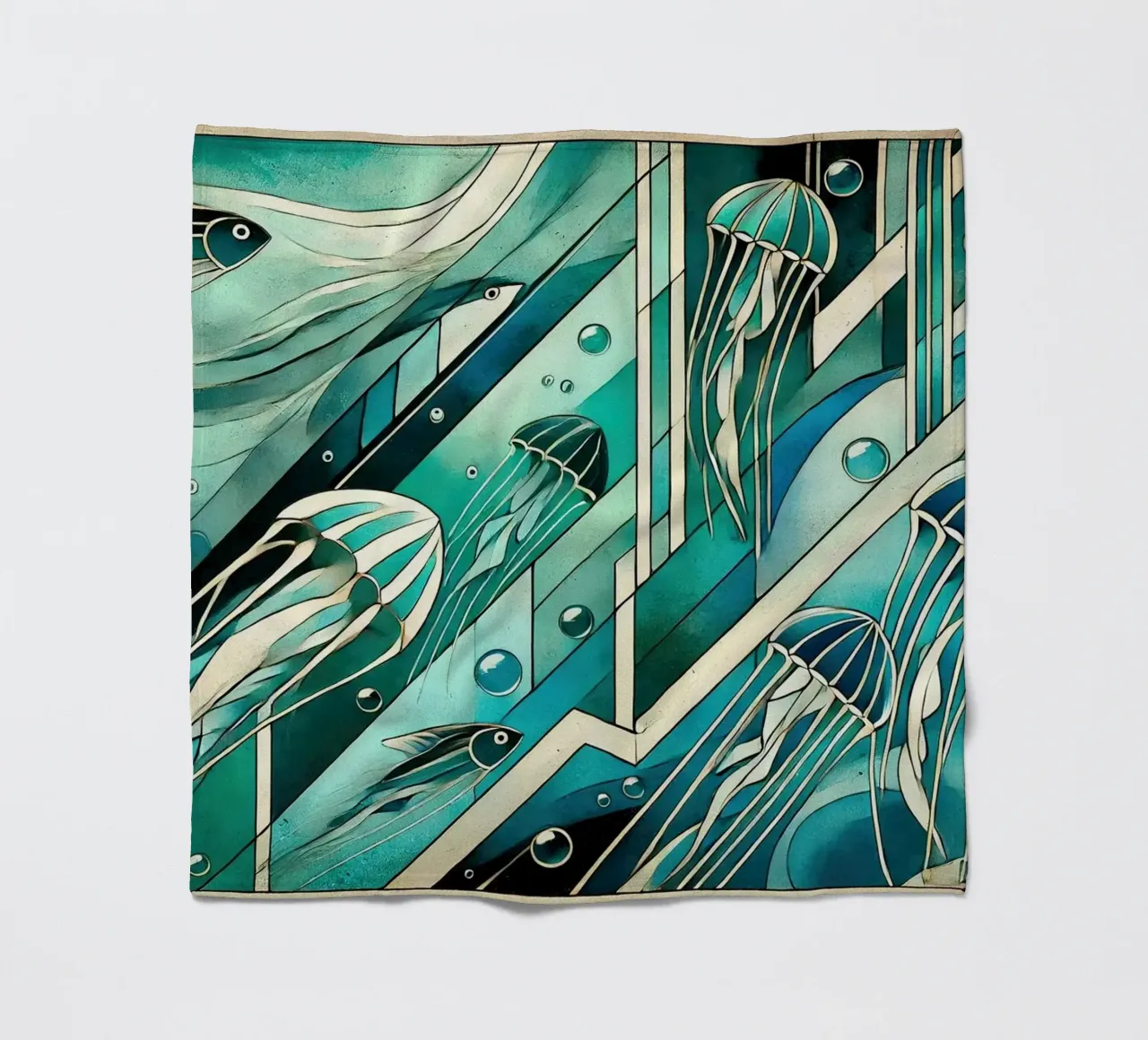 Oceanic Serenade Scene in Art Deco fleece blanket by Chromatic Fusion Studio