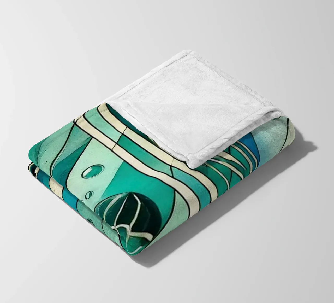 Oceanic Serenade Scene in Art Deco fleece blanket by Chromatic Fusion Studio