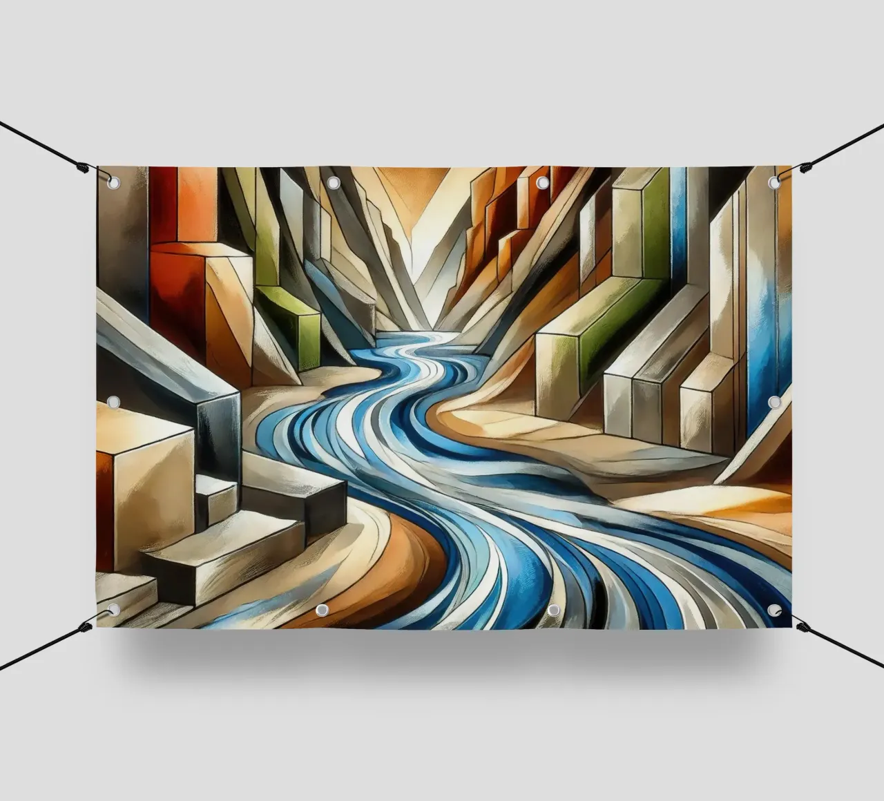 Fiume che attraversa il canyon in Art Déco telo in pvc da Chromatic Fusion Studio