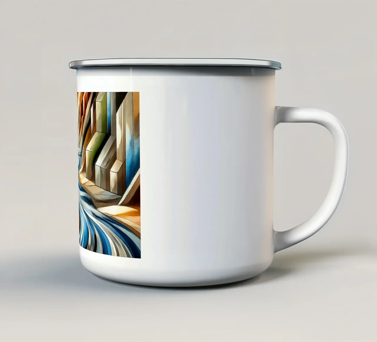 Fiume che attraversa il canyon in Art Déco tazza in smalto da Chromatic Fusion Studio