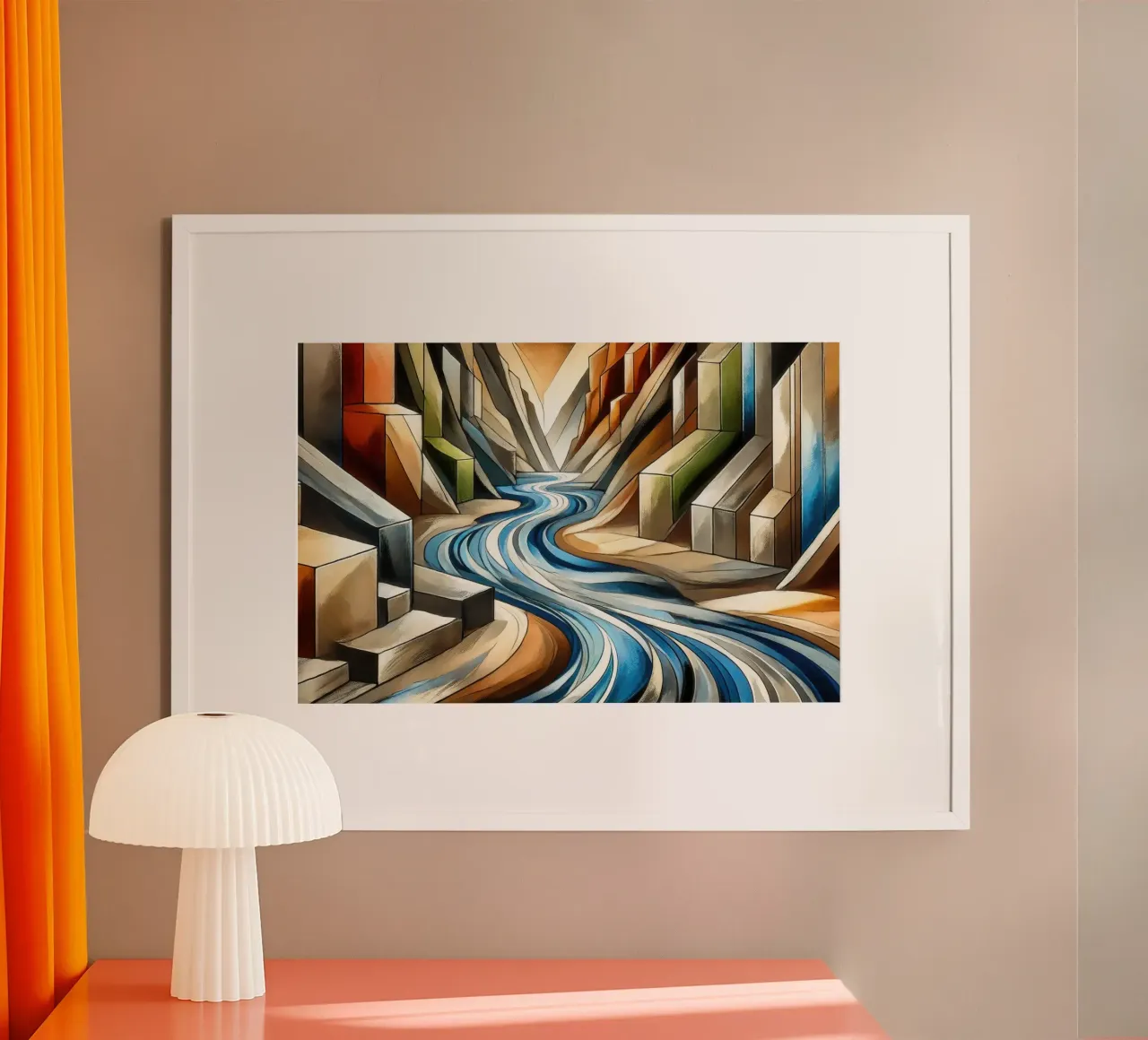Fiume che attraversa il canyon in Art Déco carta hahnemühle da Chromatic Fusion Studio