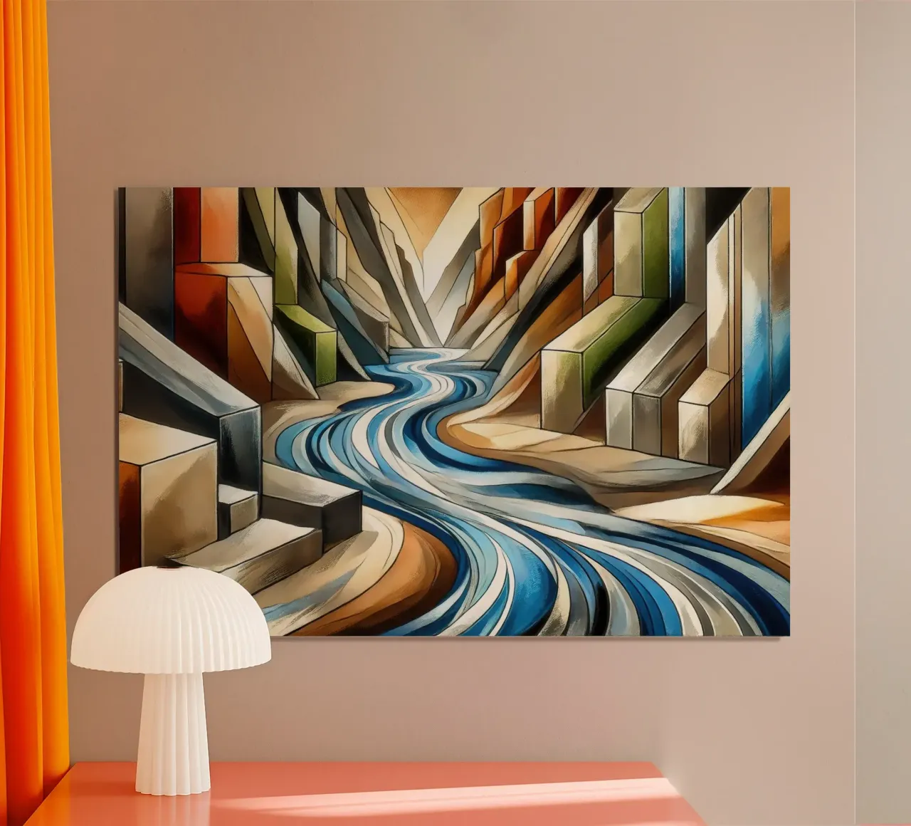 Fiume che attraversa il canyon in Art Déco carta hahnemühle da Chromatic Fusion Studio