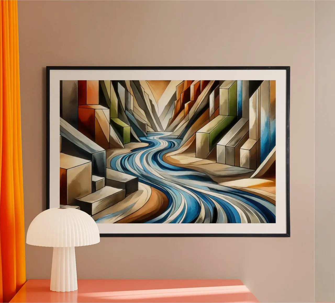 Fiume che attraversa il canyon in Art Déco carta hahnemühle da Chromatic Fusion Studio