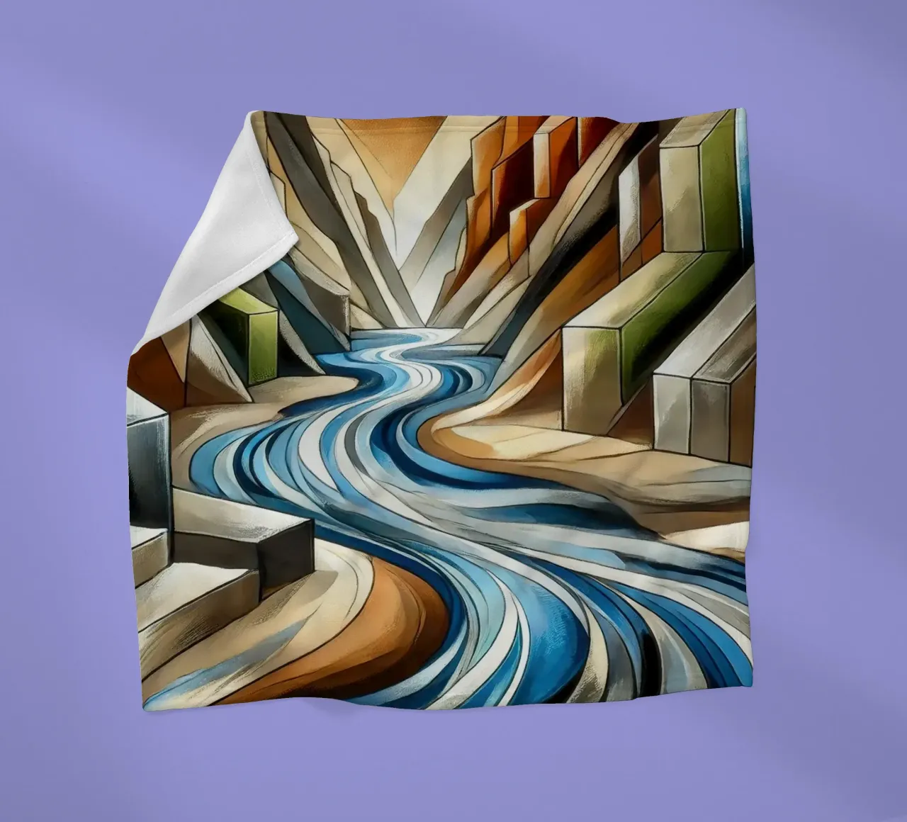 Fiume che attraversa il canyon in Art Déco coperta in pile da Chromatic Fusion Studio