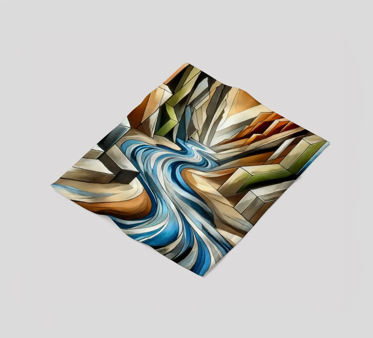 Fiume che attraversa il canyon in Art Déco coperta in pile da Chromatic Fusion Studio