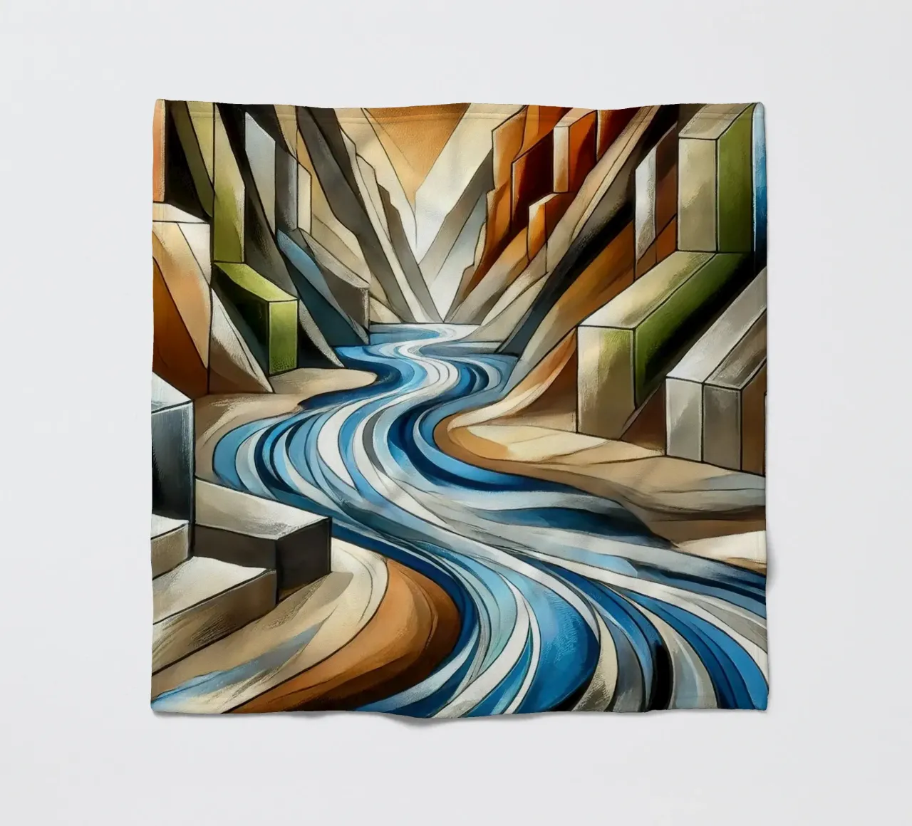 Fiume che attraversa il canyon in Art Déco coperta in pile da Chromatic Fusion Studio
