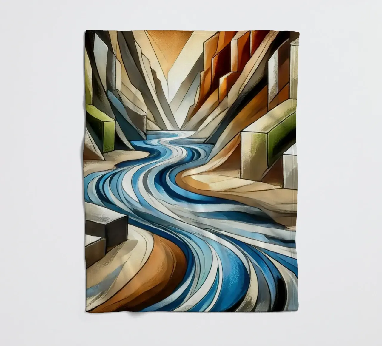 Fiume che attraversa il canyon in Art Déco coperta in pile da Chromatic Fusion Studio