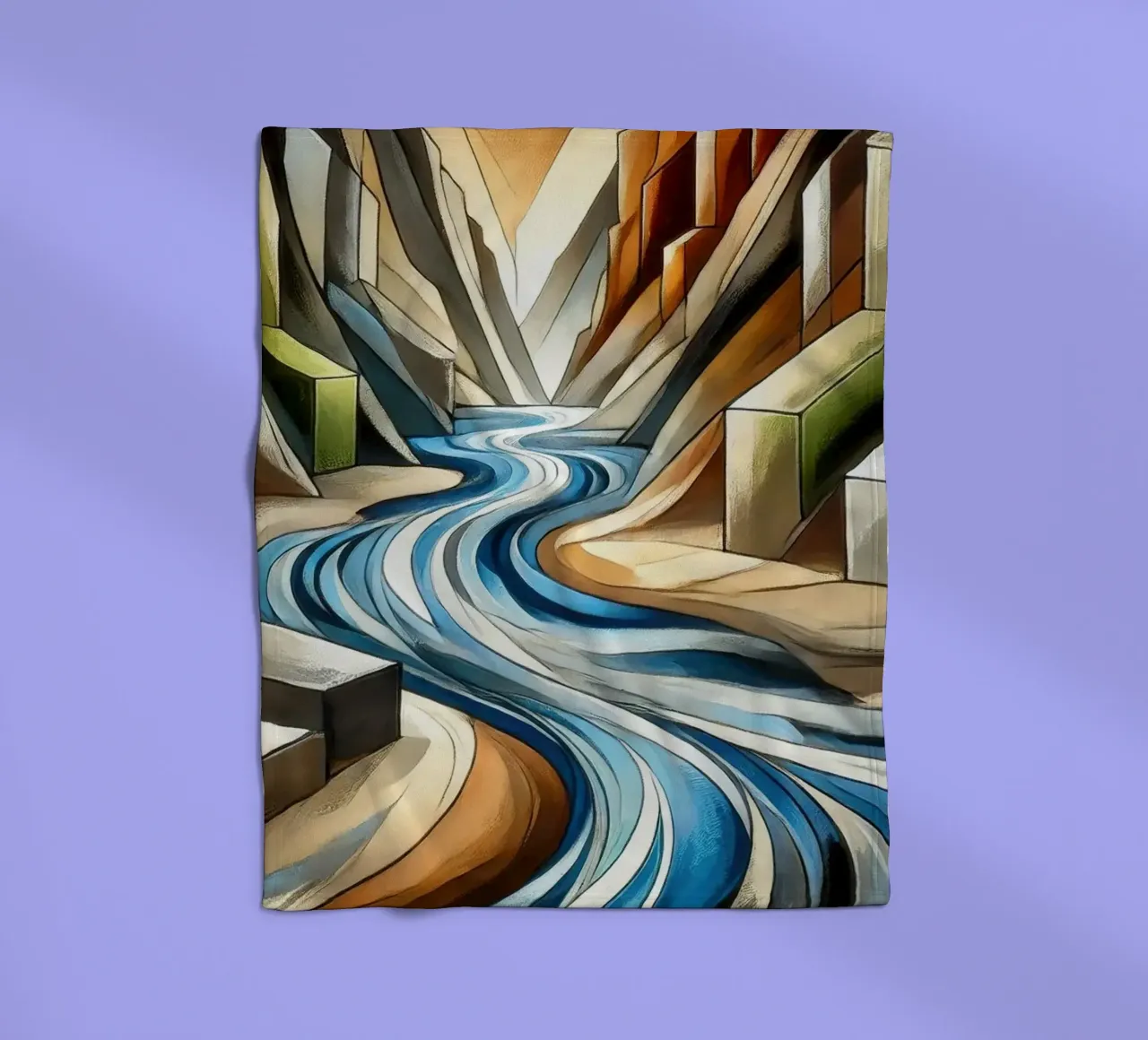 Fiume che attraversa il canyon in Art Déco coperta in pile da Chromatic Fusion Studio