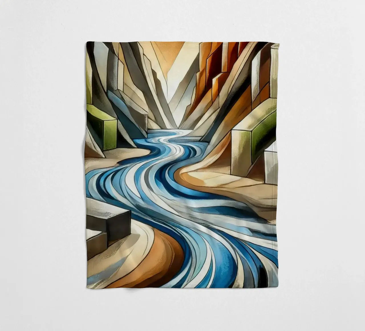 Fiume che attraversa il canyon in Art Déco coperta in pile da Chromatic Fusion Studio