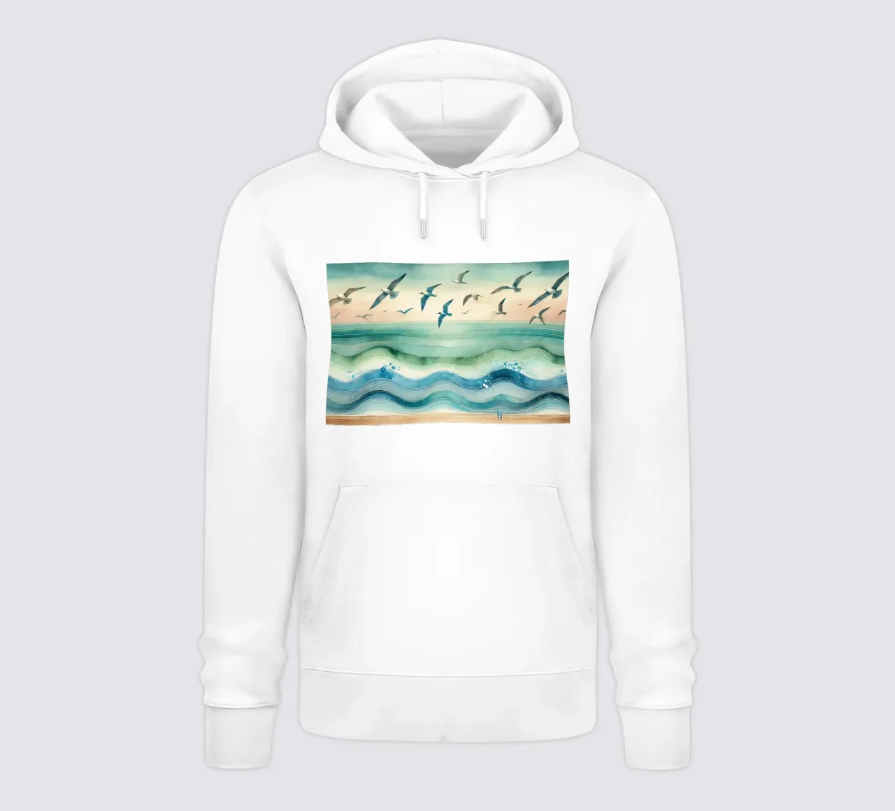 Les mouettes s'élèvent au-dessus des vagues en Art déco sweat à capuche de Chromatic Fusion Studio