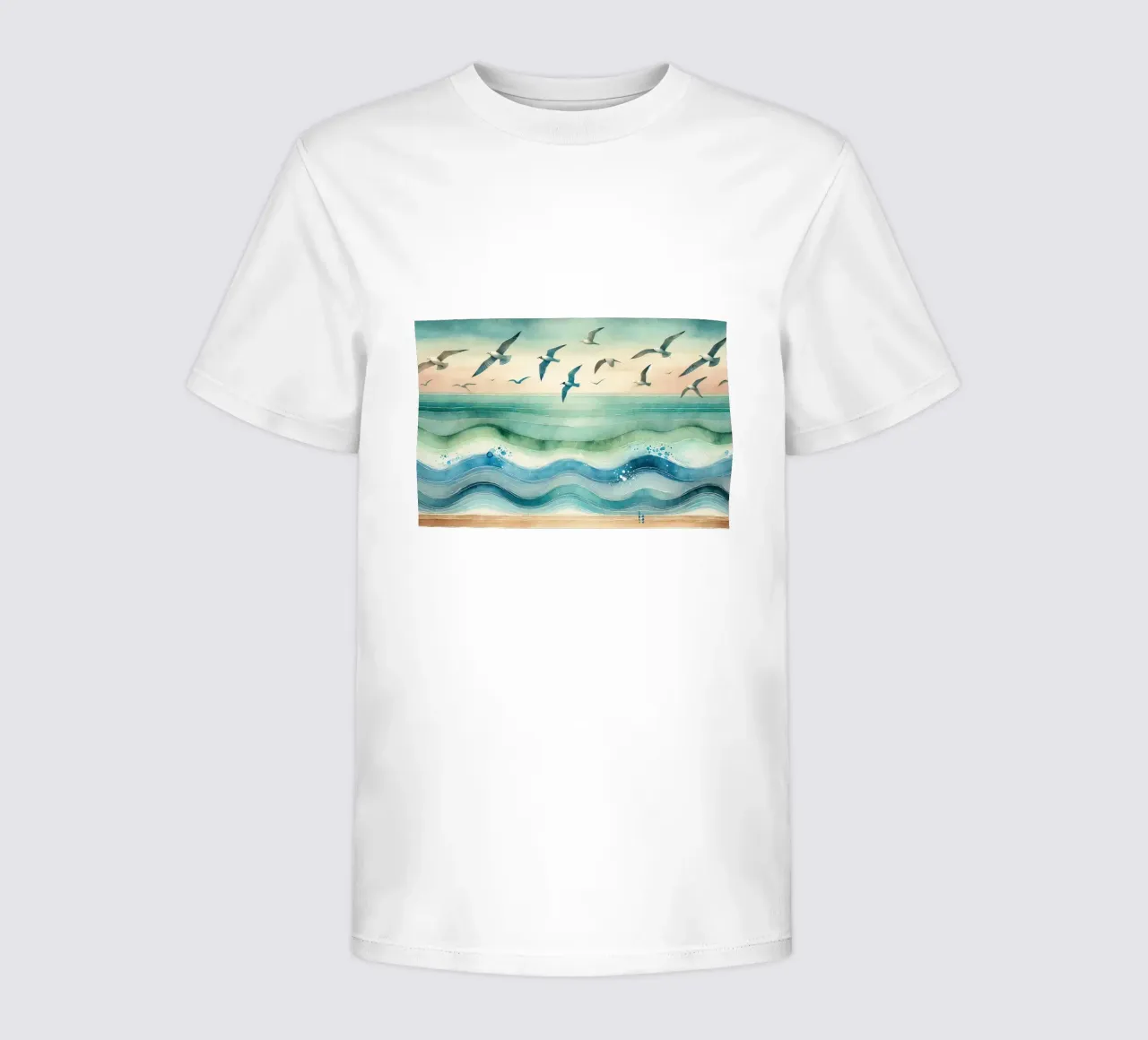 Zeemeeuwen zweven boven de golven in Art Deco kinder t-shirt van Chromatic Fusion Studio