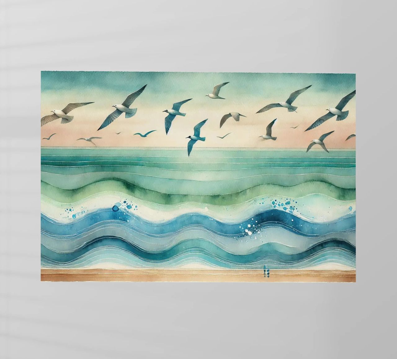 Zeemeeuwen zweven boven de golven in Art Deco backlit folie van Chromatic Fusion Studio