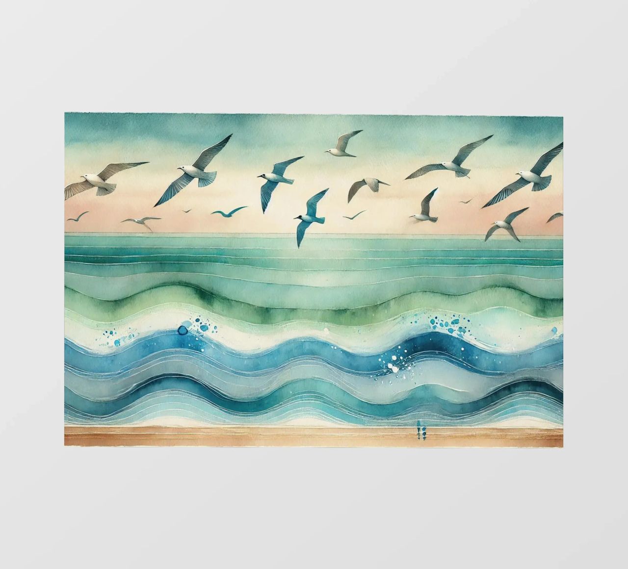 Zeemeeuwen zweven boven de golven in Art Deco backlit folie van Chromatic Fusion Studio