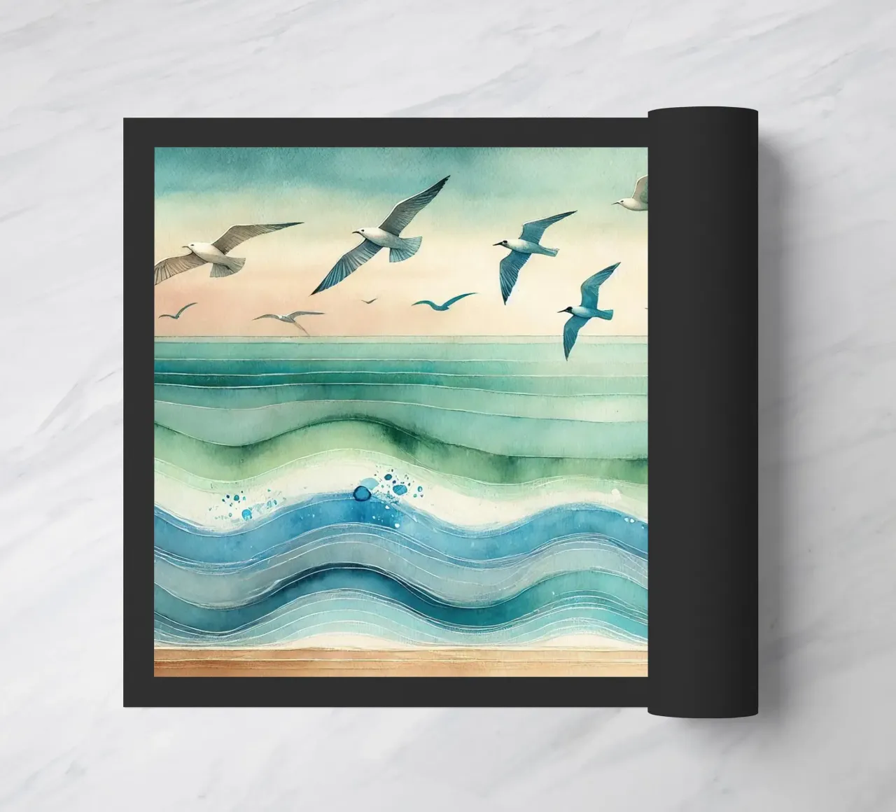 Gaviotas sobre las olas en Art Déco felpudo de Chromatic Fusion Studio