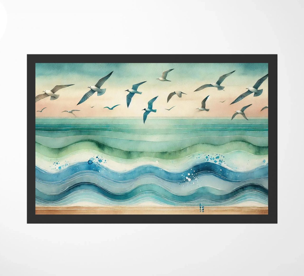 Zeemeeuwen zweven boven de golven in Art Deco deurmat van Chromatic Fusion Studio