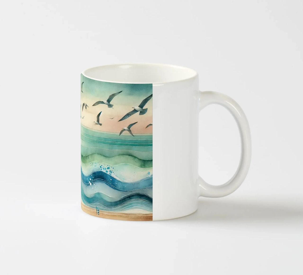 Zeemeeuwen zweven boven de golven in Art Deco keramische mok van Chromatic Fusion Studio
