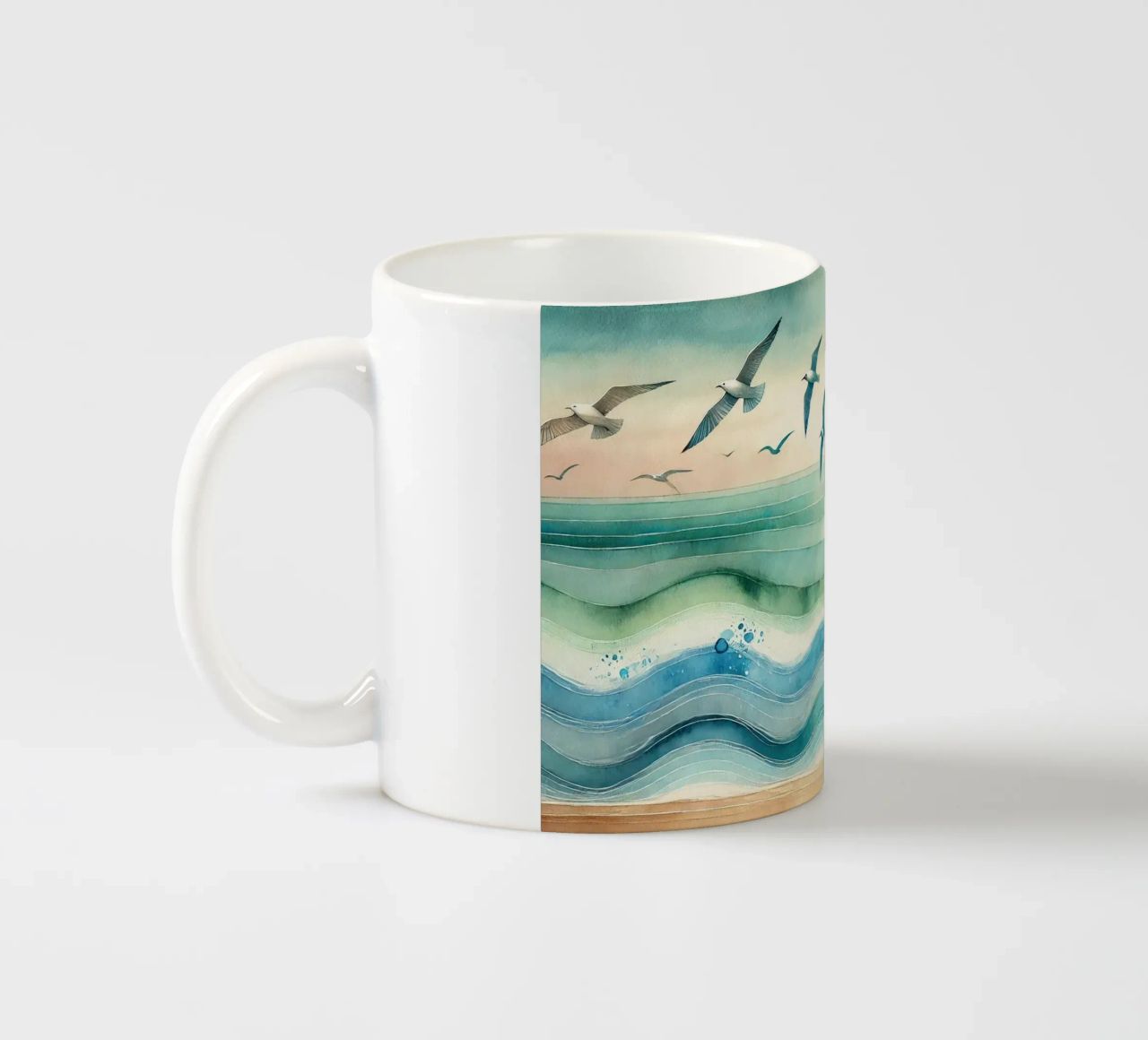 Zeemeeuwen zweven boven de golven in Art Deco keramische mok van Chromatic Fusion Studio