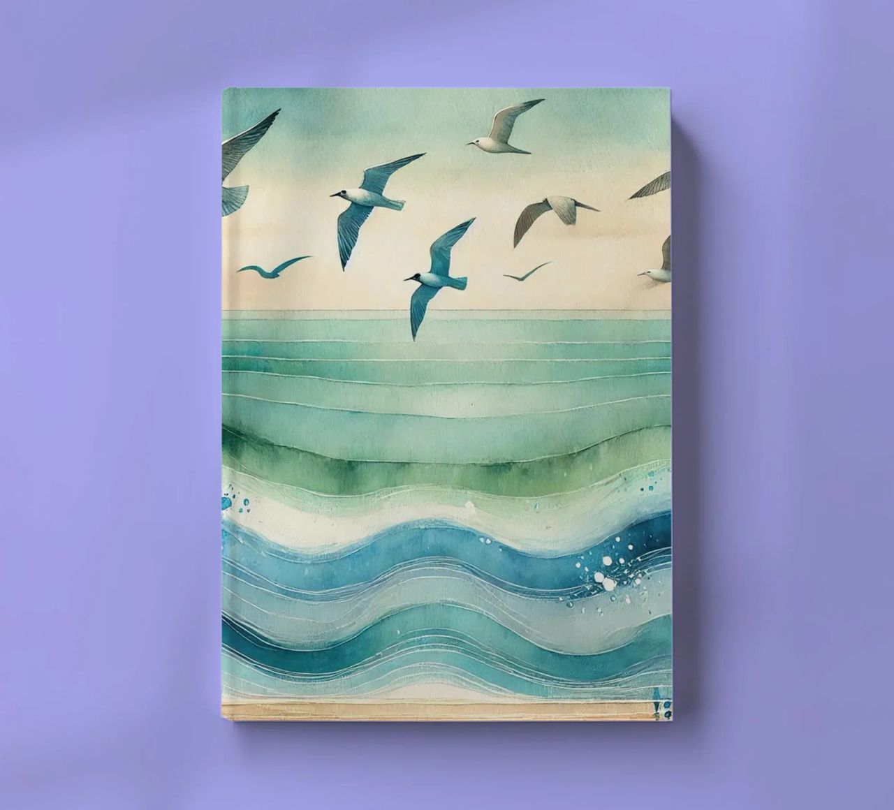 Zeemeeuwen zweven boven de golven in Art Deco notitieboek van Chromatic Fusion Studio
