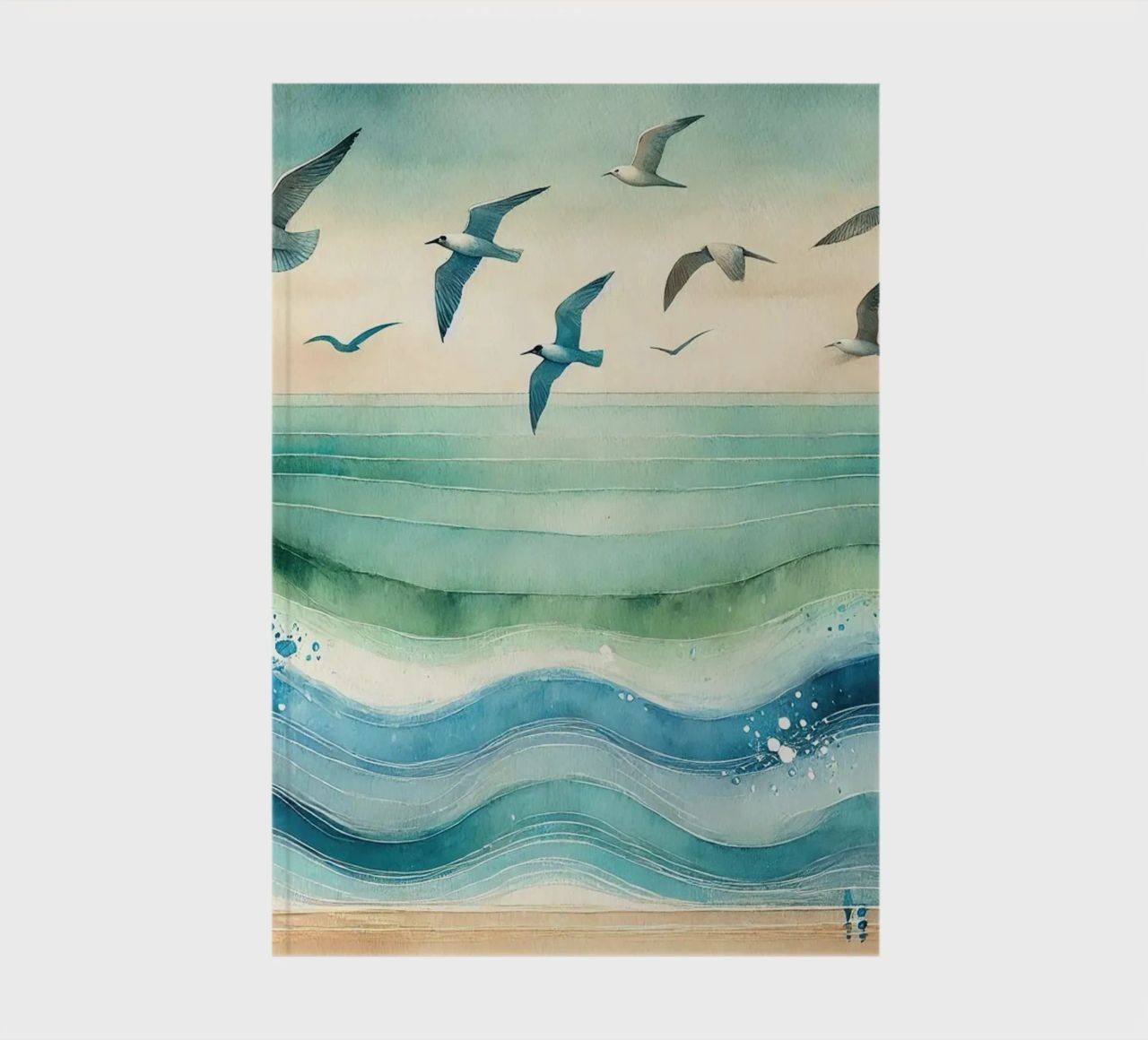Zeemeeuwen zweven boven de golven in Art Deco notitieboek van Chromatic Fusion Studio