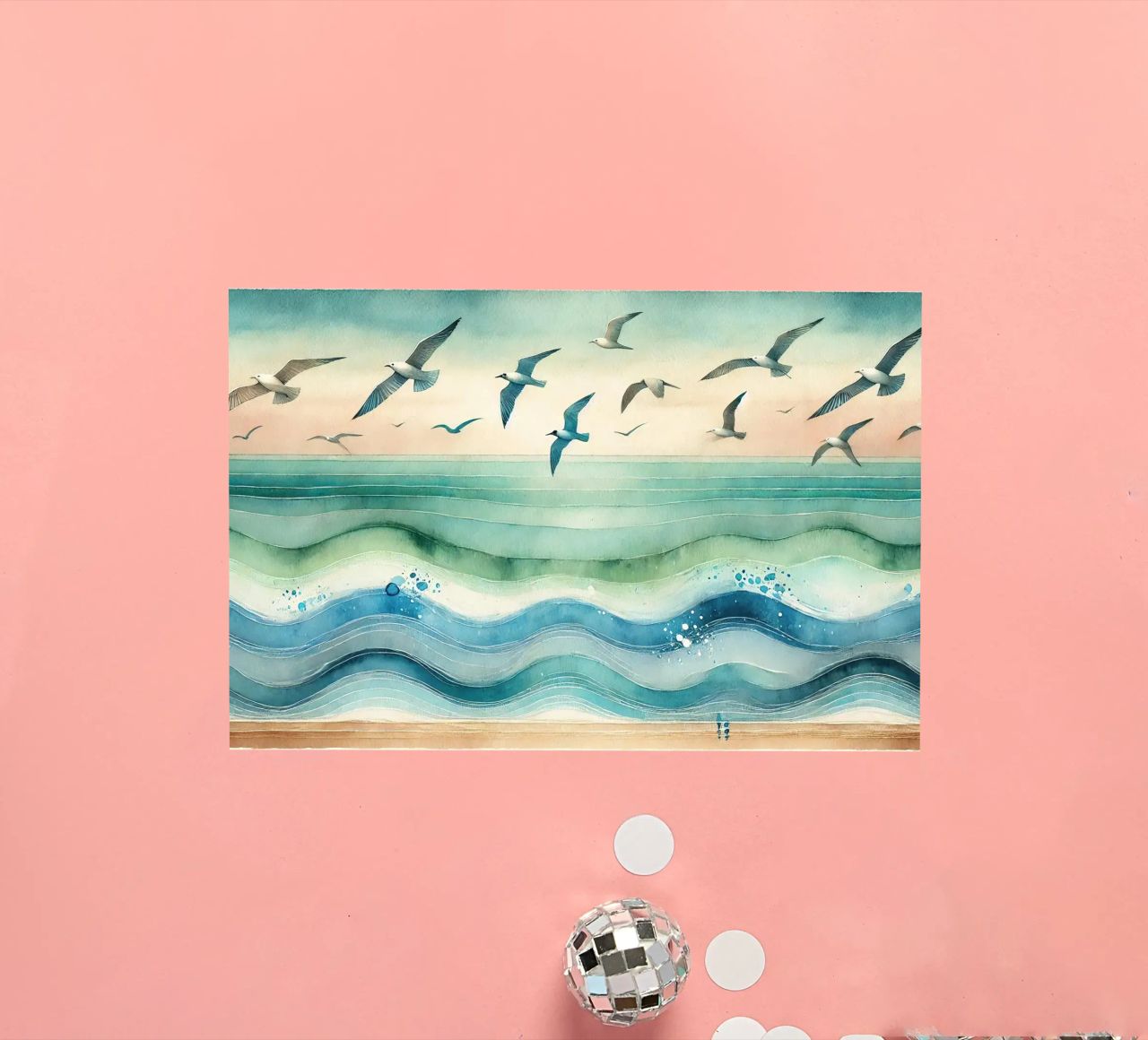 Zeemeeuwen zweven boven de golven in Art Deco sticker van Chromatic Fusion Studio