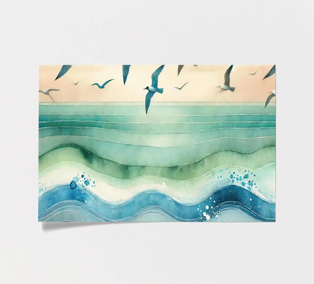 Zeemeeuwen zweven boven de golven in Art Deco stickervel van Chromatic Fusion Studio