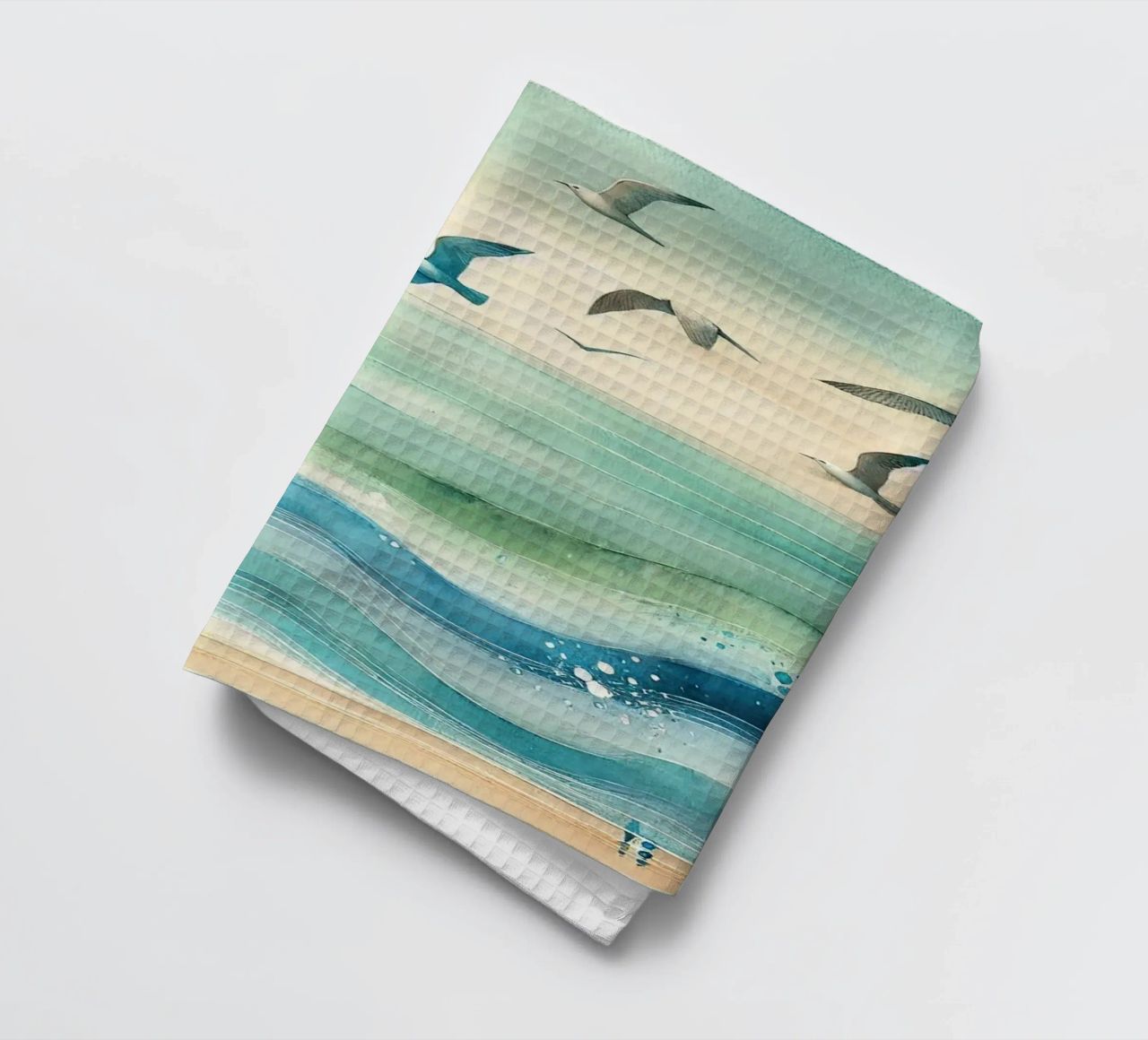 Zeemeeuwen zweven boven de golven in Art Deco theedoek van Chromatic Fusion Studio