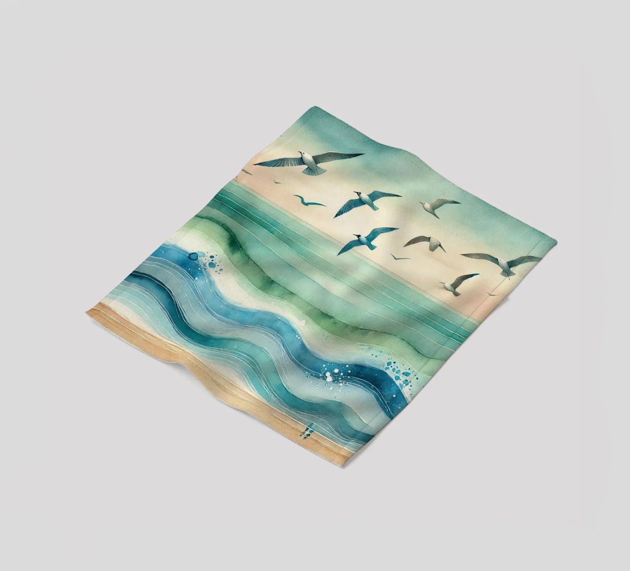 Zeemeeuwen zweven boven de golven in Art Deco fleecedeken van Chromatic Fusion Studio