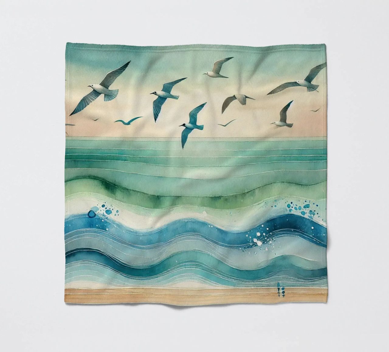 Zeemeeuwen zweven boven de golven in Art Deco fleecedeken van Chromatic Fusion Studio