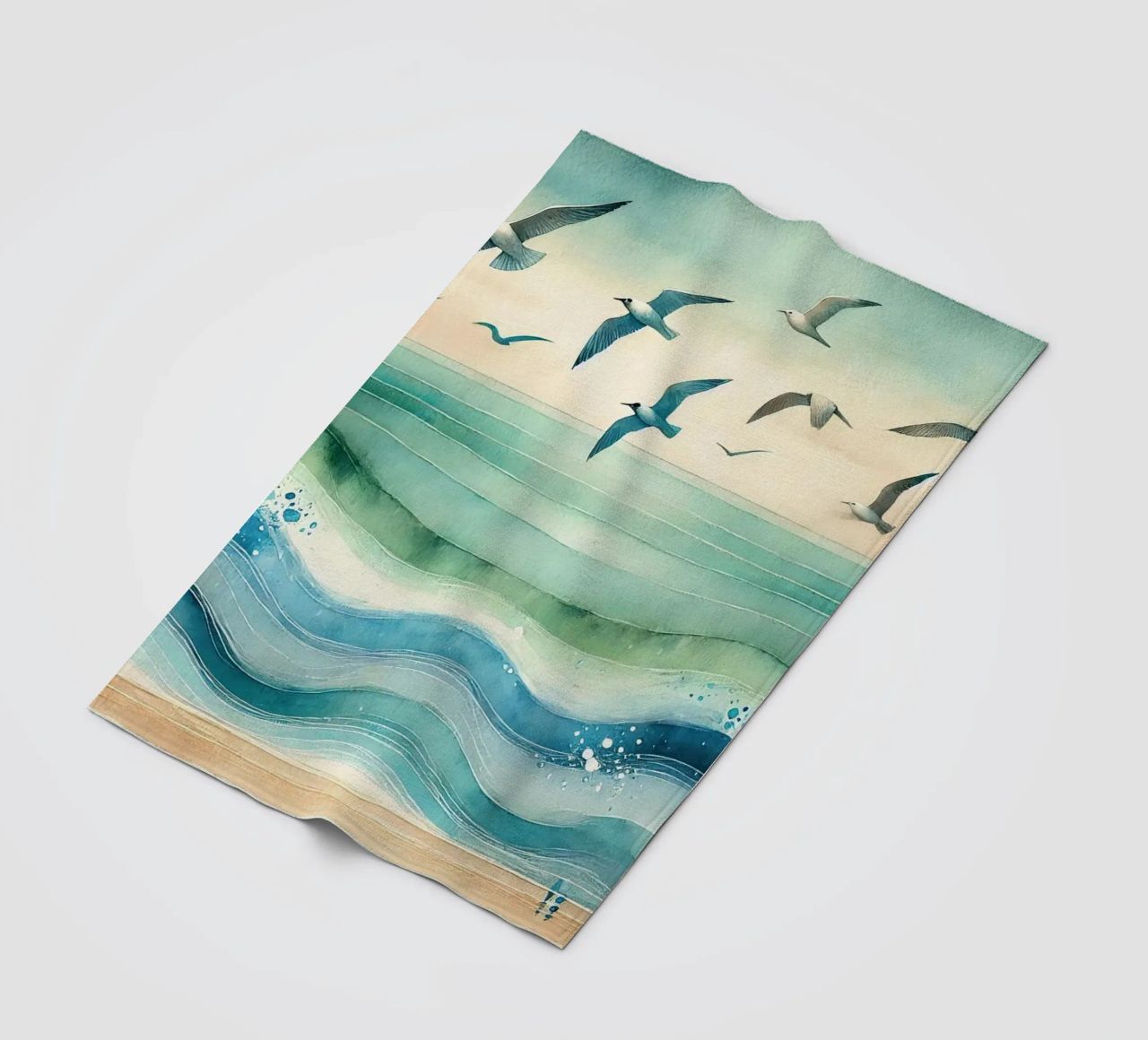 Zeemeeuwen zweven boven de golven in Art Deco fleecedeken van Chromatic Fusion Studio
