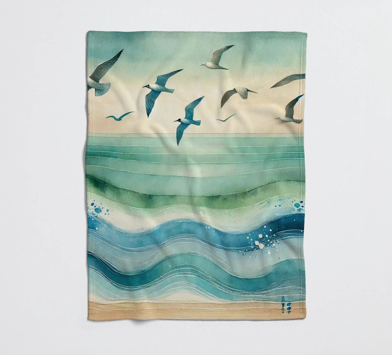 Zeemeeuwen zweven boven de golven in Art Deco fleecedeken van Chromatic Fusion Studio