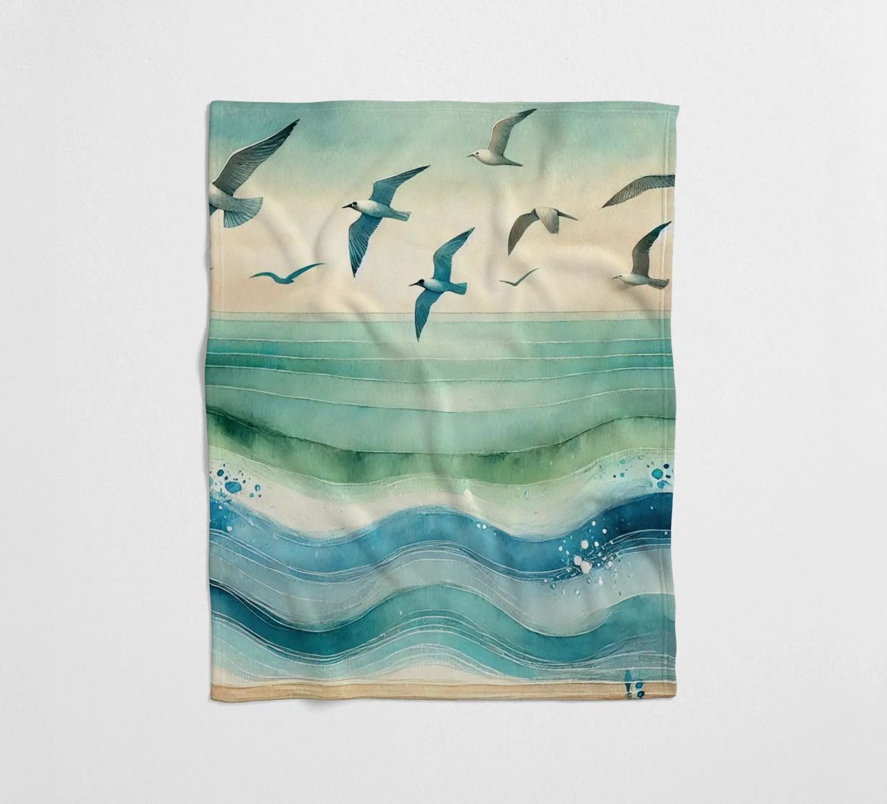 Zeemeeuwen zweven boven de golven in Art Deco fleecedeken van Chromatic Fusion Studio