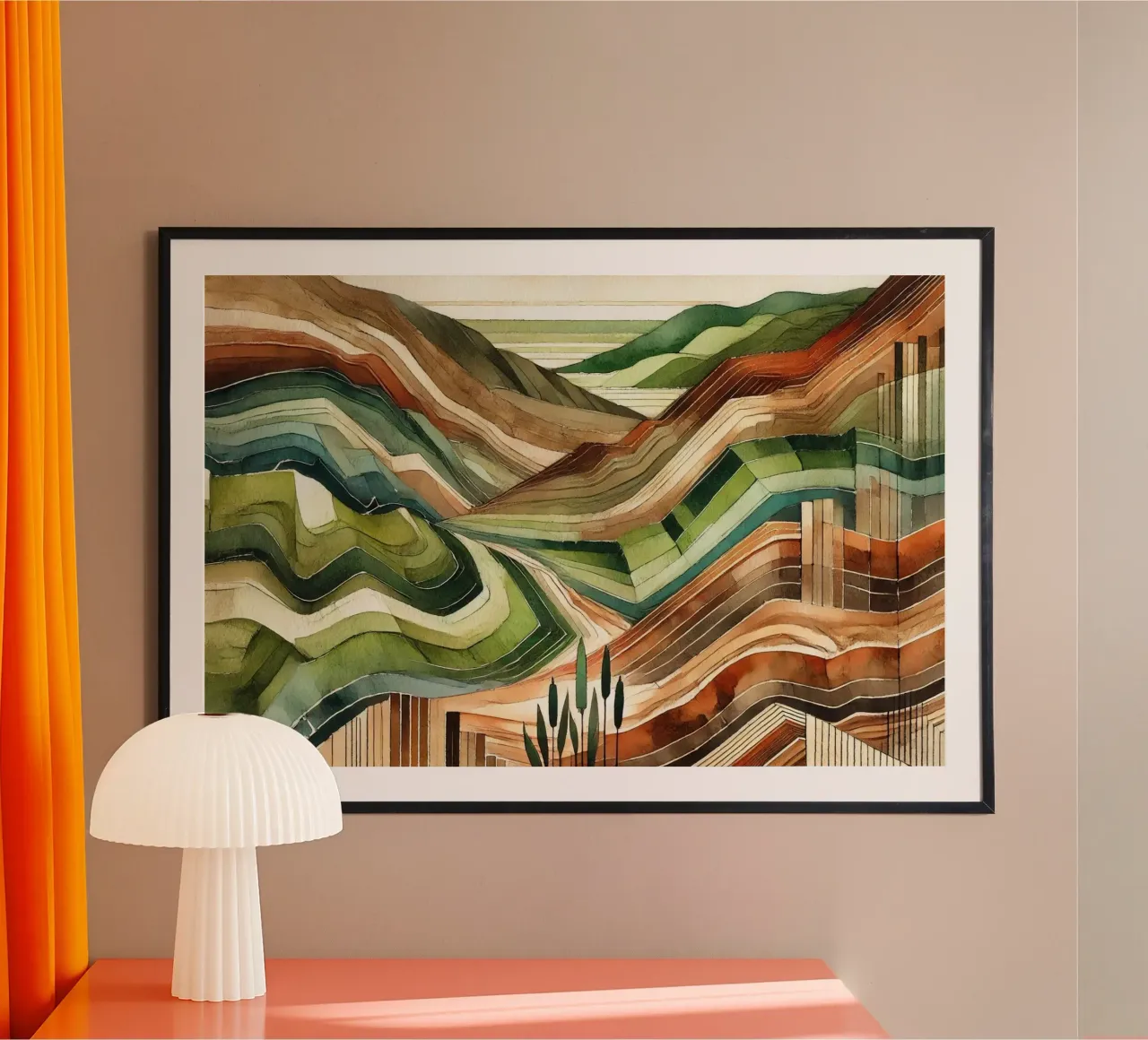 Serene Canyon Golven in Art Deco poster met houten frame van Chromatic Fusion Studio