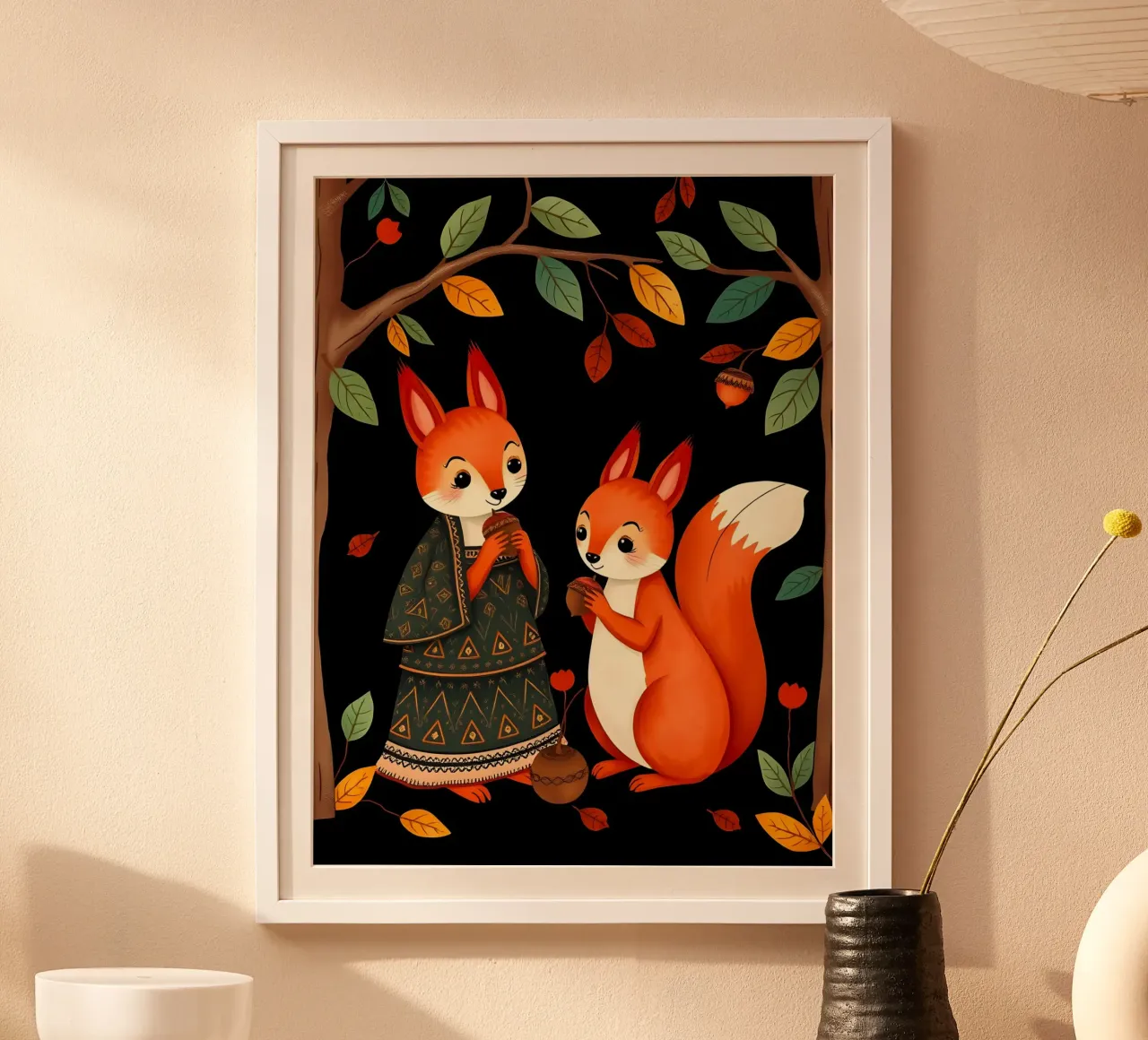 Scoiattoli nella foresta poster con telaio in alluminio da COLLEEN CRAFTS