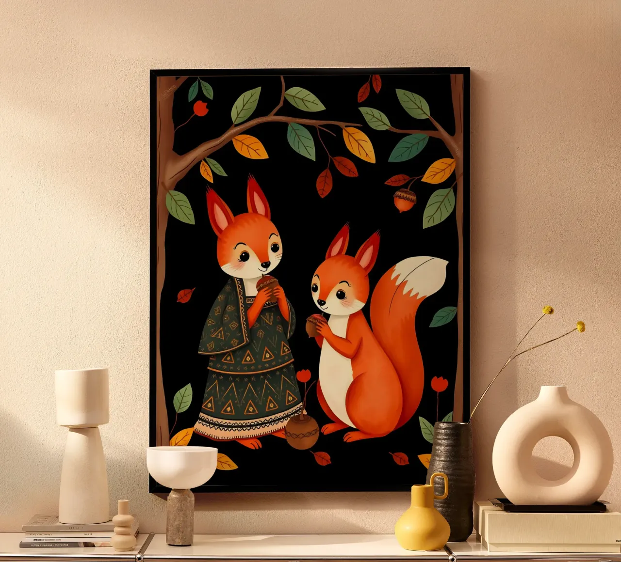 Scoiattoli nella foresta poster con telaio in alluminio da COLLEEN CRAFTS