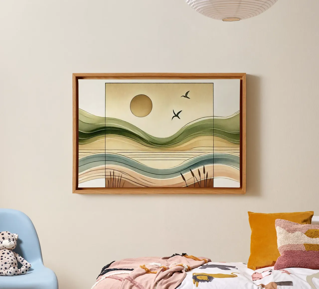 Sereniteit Zonsondergang in Art Deco canvas met Baklijst van Chromatic Fusion Studio