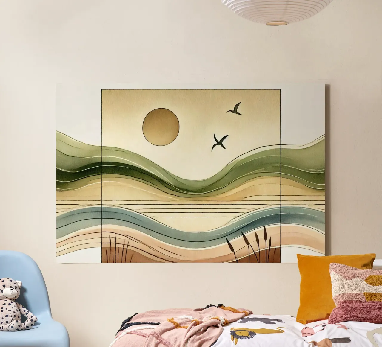 Sereniteit Zonsondergang in Art Deco canvas met Baklijst van Chromatic Fusion Studio