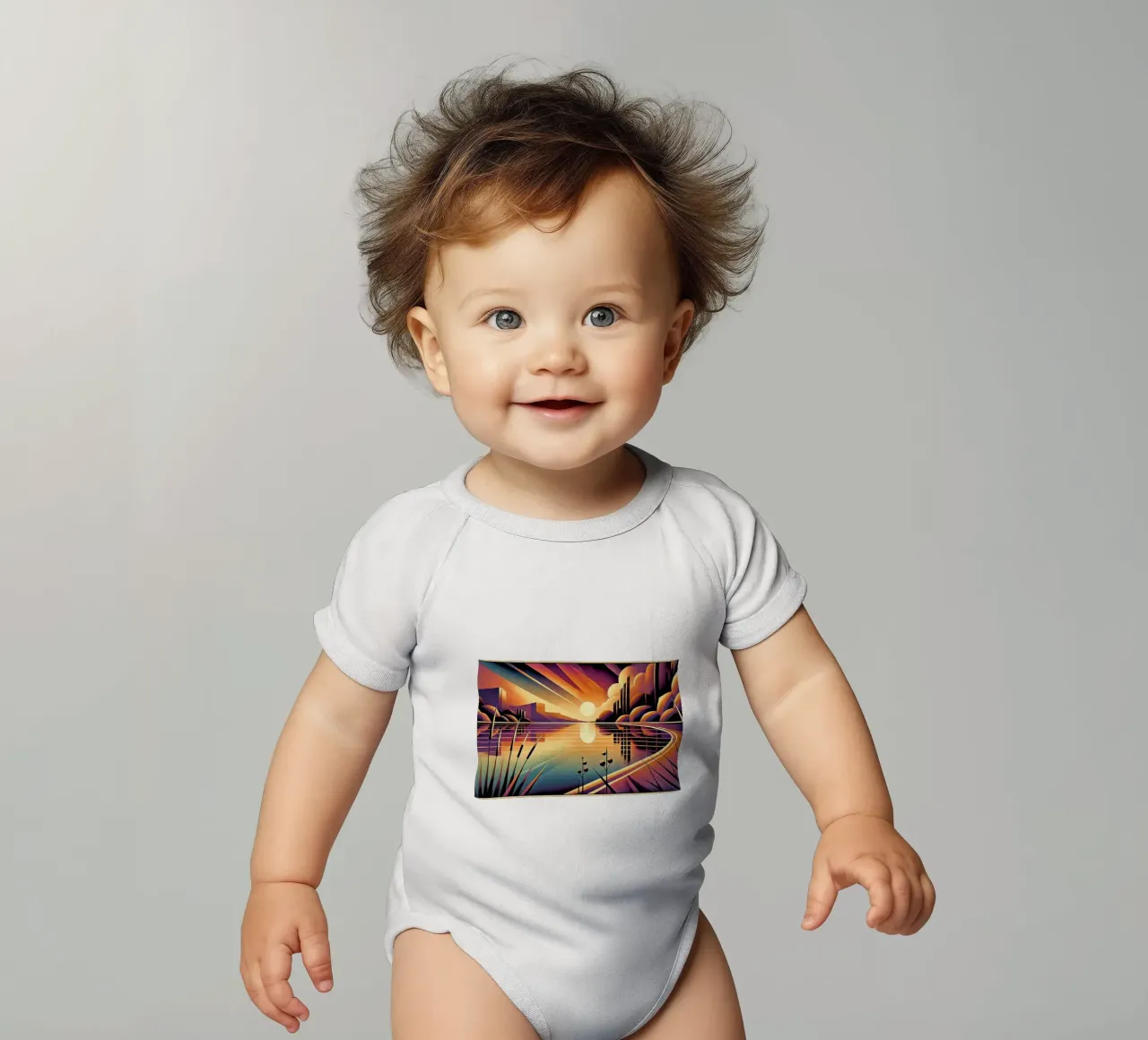 Skyline Radiance in Art Deco body neonato maniche corte da Chromatic Fusion Studio