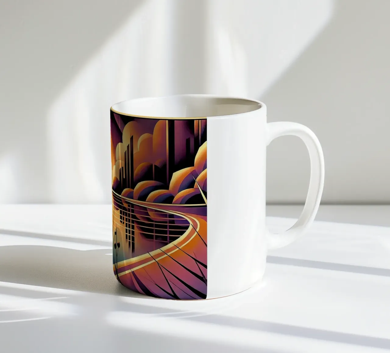 Skyline Radiance in Art Deco tazza in ceramica da Chromatic Fusion Studio