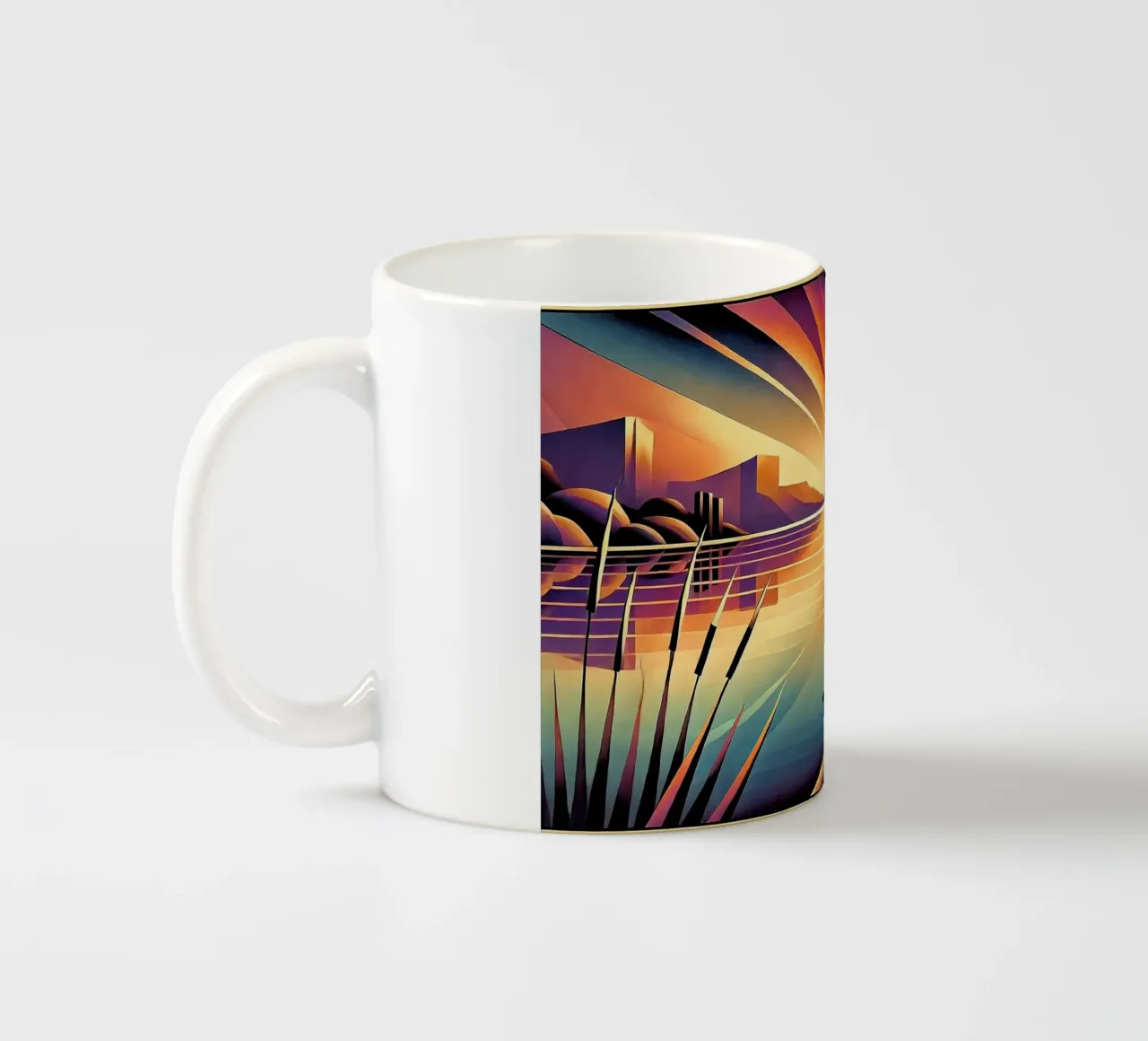 Skyline Radiance in Art Deco tazza in ceramica da Chromatic Fusion Studio